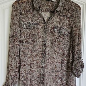 Eddie Bauer Floral Print Shirt - Red and Gray